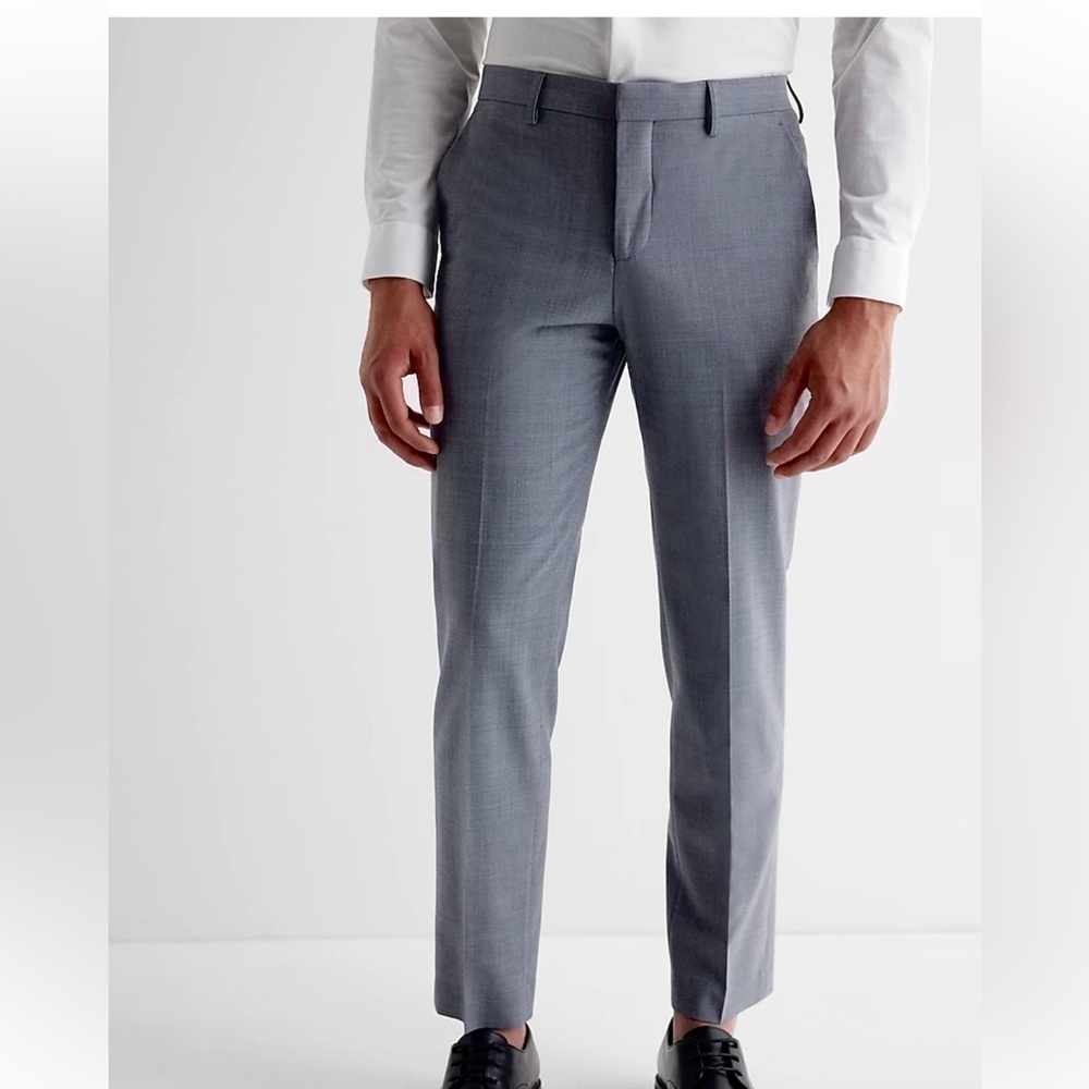 NWT Express Extra Slim Seersucker Cotton-Blend Hybrid Elastic Waist Suit Pant